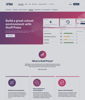 Mock-up of a product landing page for the Tes Staff Pulse product.